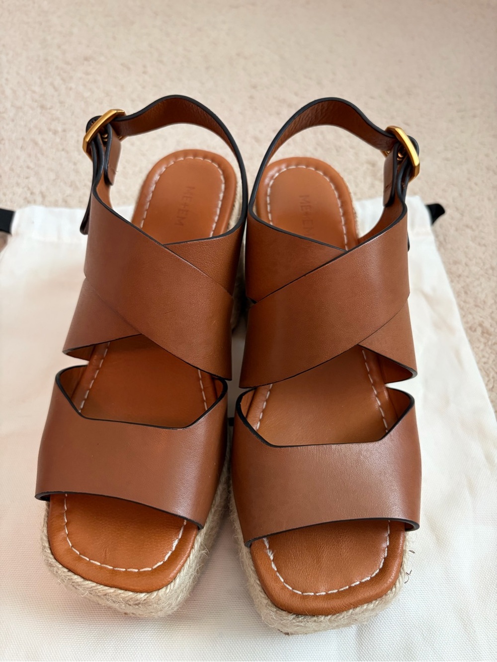 Me + Em Espadrille Platform Women's Brown Sandals Full Grain Leather Sz US 9/9.5 - Picture 5 of 14